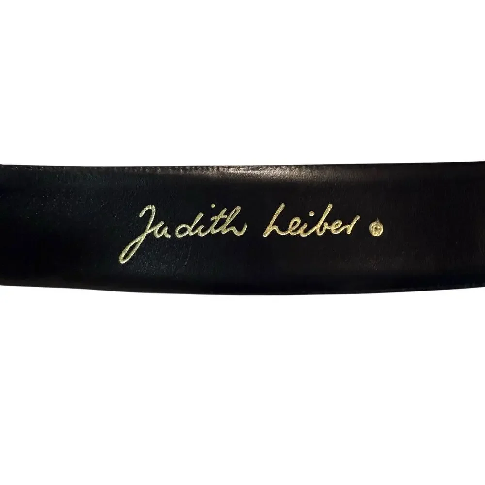 Judith Leiber Vintage Adjustable Belt w/ Interlocking Buckle - Black Leather
